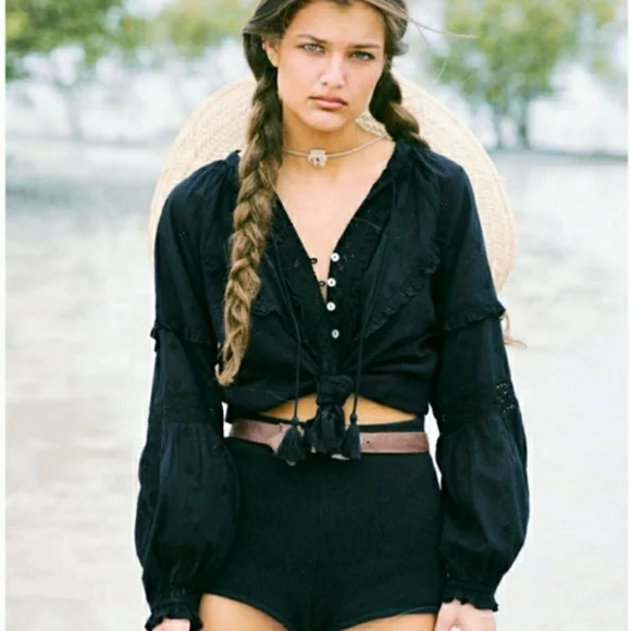 Arnhem Boho Western Prairie Blouse Midnight Black - Picture 17 of 17